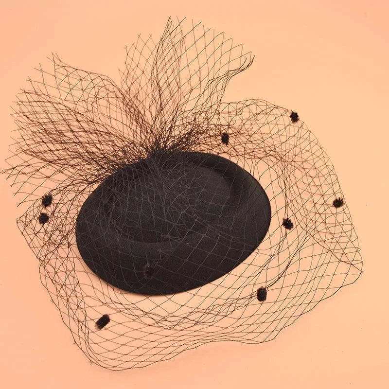Black Veil Mini Top Hat Hair Accessory – Retro Woolen Headpiece Fascinator Hat Headpiece Qme