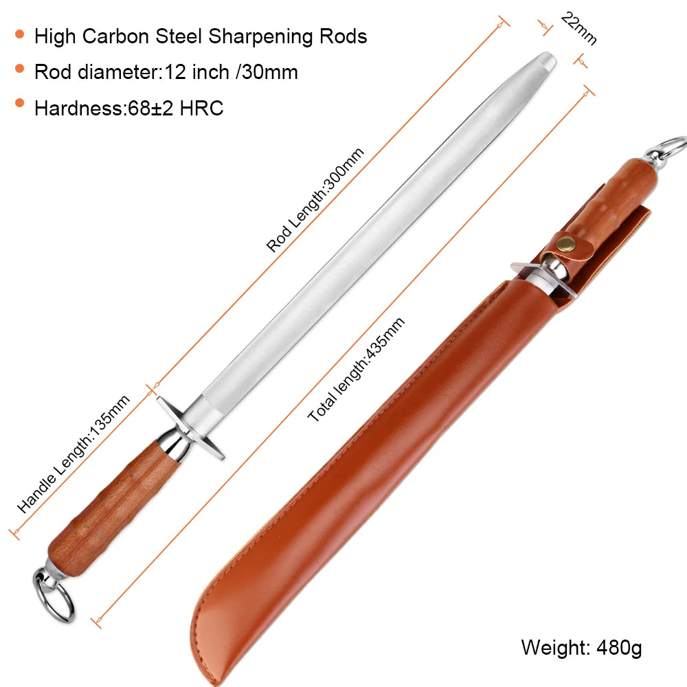 XITUO 12" Carbon Steel Knife Honing Rod | Professional Knife Honing Rod Qst