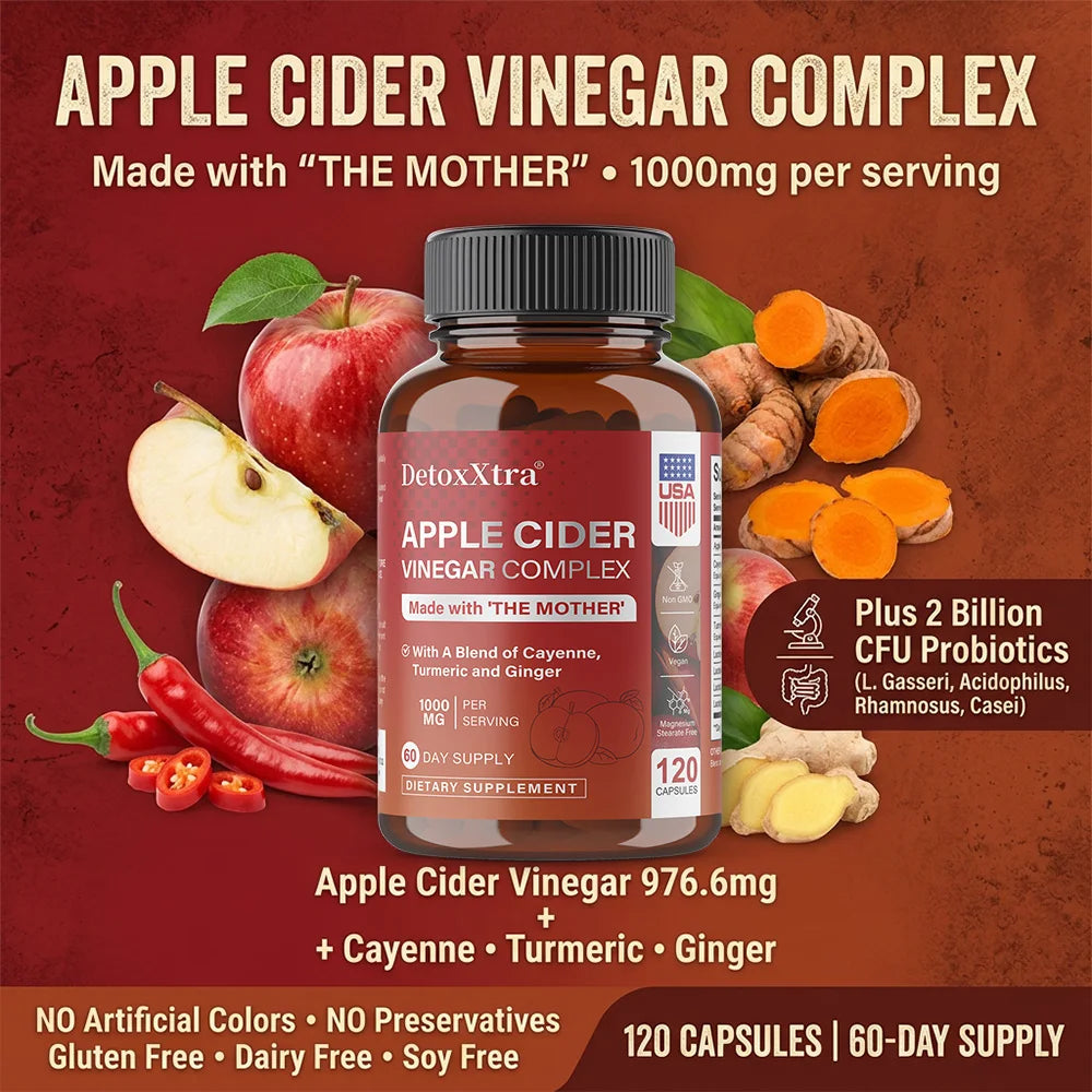 Apple Cider Vinegar Capsules with Probiotics, Turmeric & Ginger Wellness Supplement Qst