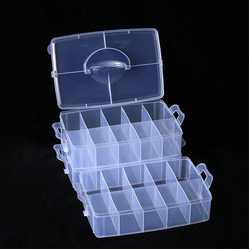 30-Grid 3-Layer Stackable Clear Jewelry Organizer Box Jewelry Organizer Box Qme
