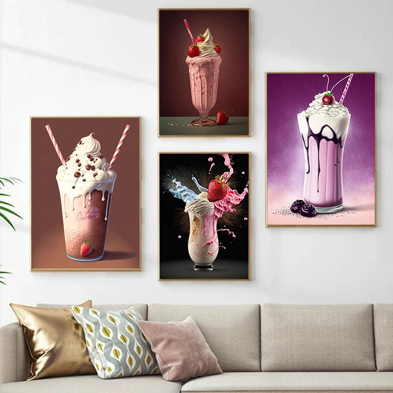 Nordic Pink Donut Ice Cream Canvas Wall Art – Girl Room Decor Canvas Wall Art Qst