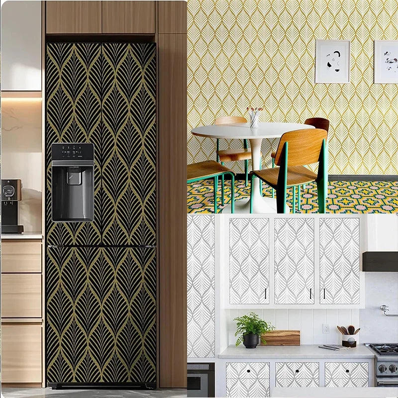 Black Gold Art Deco Self-Adhesive Wallpaper | Geometric PVC Self-Adhesive Wallpaper Qme
