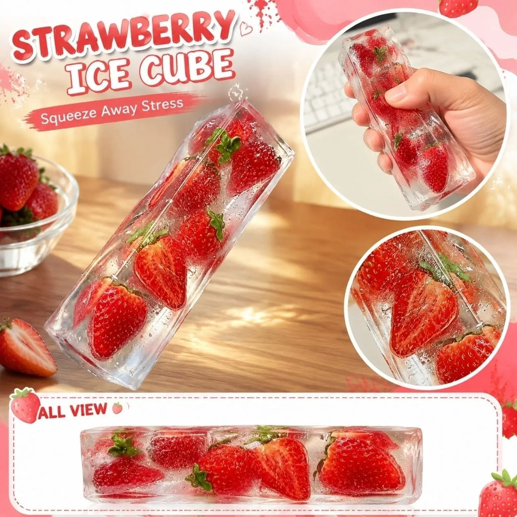 Slow-Rising Fruit Squeeze Fidget Toy – Strawberry Ice Cube Fidget Squeeze Toy Qme