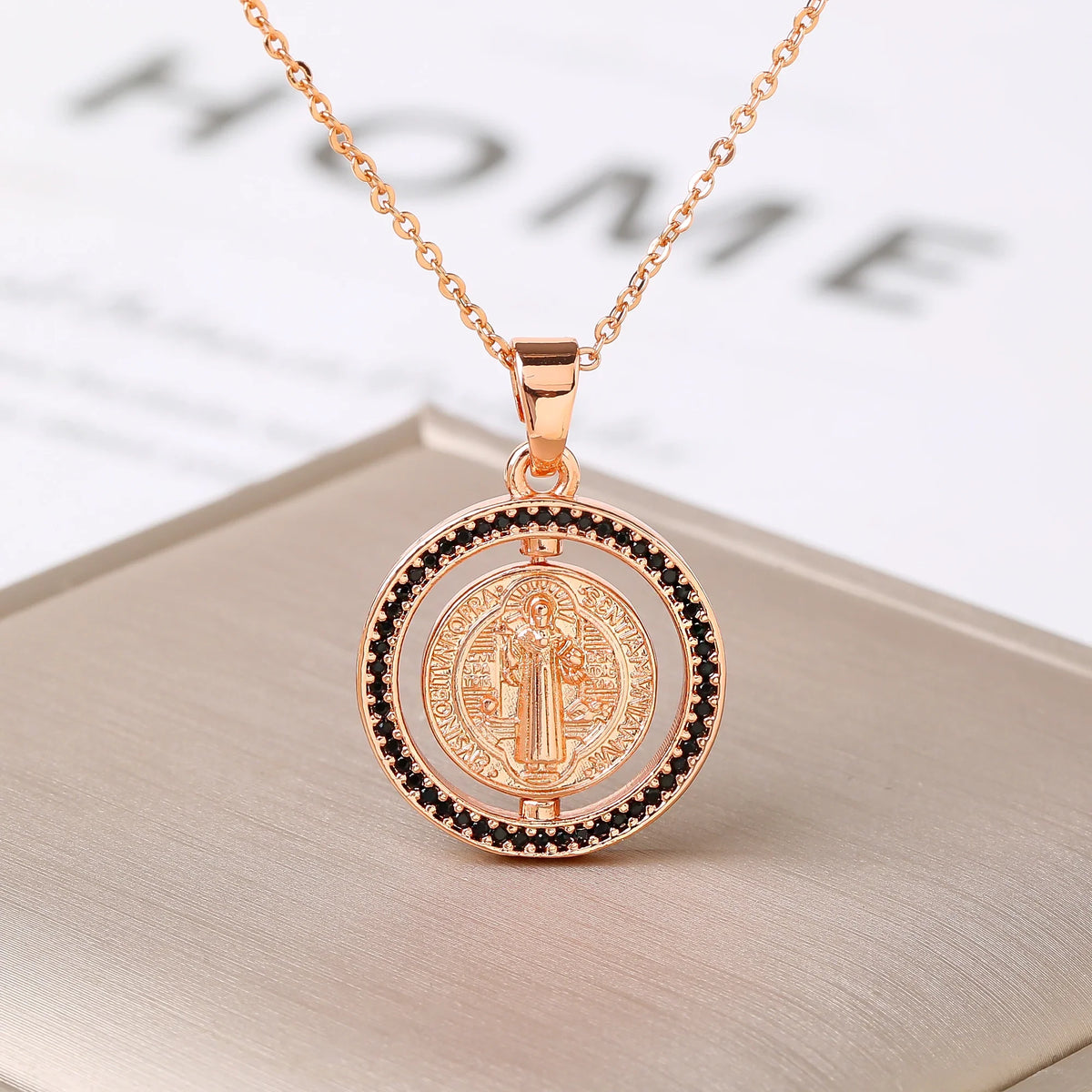 St. Benedict Rotating Zirconia Pendant Necklace | Lucky Amulet Pendant Necklace Qme 5