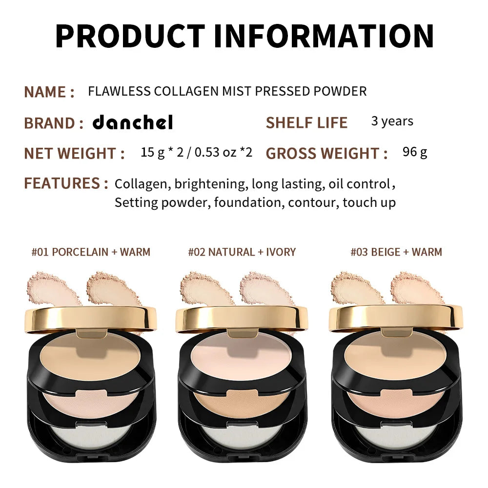 Collagen Dual-Layer Compact Powder – Oil Control Setting Makeup Compact Setting Powder Qst