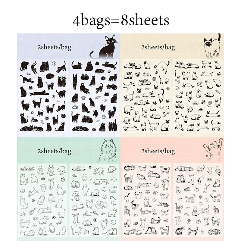 Minimalist Cat Sticker Set – 4 Bags Cute Kitten Decals Sticker Set Qme 4 Bags