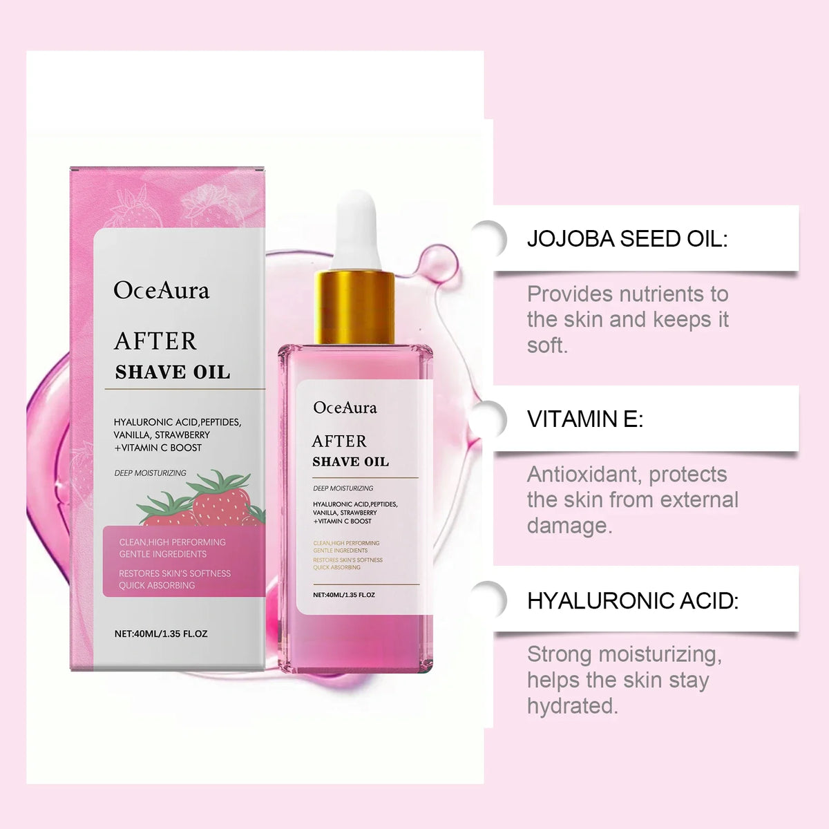 Strawberry After Shave Oil | Jojoba, Hyaluronic Acid Skin Care After Shave Oil Qme