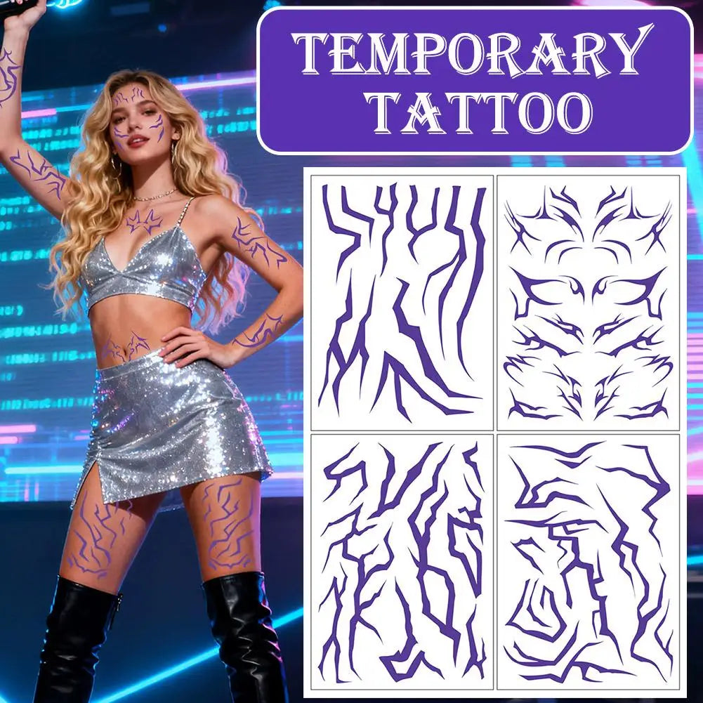 Purple Bold Temporary Tattoo Sheet for Cosplay & Makeup Art Temporary Tattoo Sheet Qme