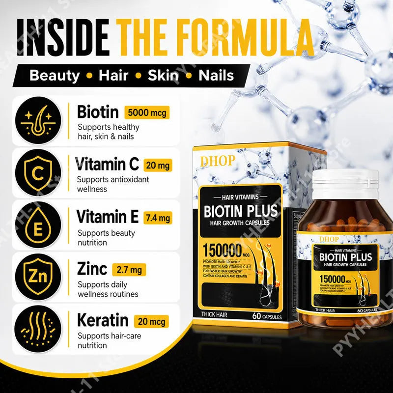Biotin Plus Hair Capsules – Collagen, Keratin & Vitamins A C E B12 Hair Growth Supplement Qst