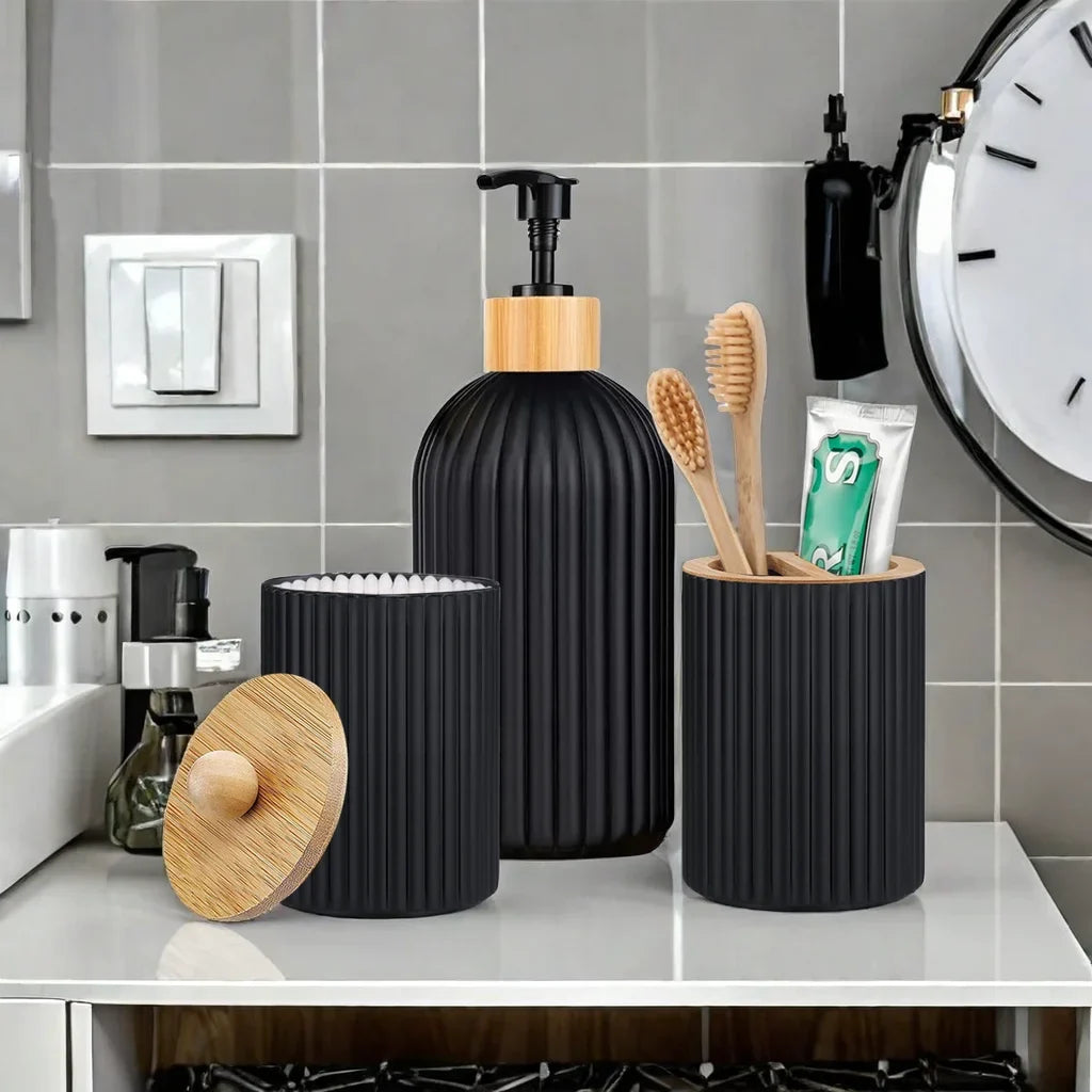 Bathroom Countertop Organizer – Soap Dispenser & Storage Set Bathroom Organizer Set Qme