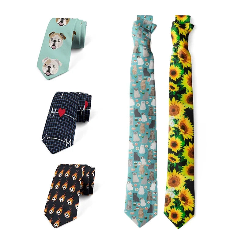 Men's Cartoon Dog Sunflower Novelty Print Necktie | Fun Tie Novelty Print Necktie Qme