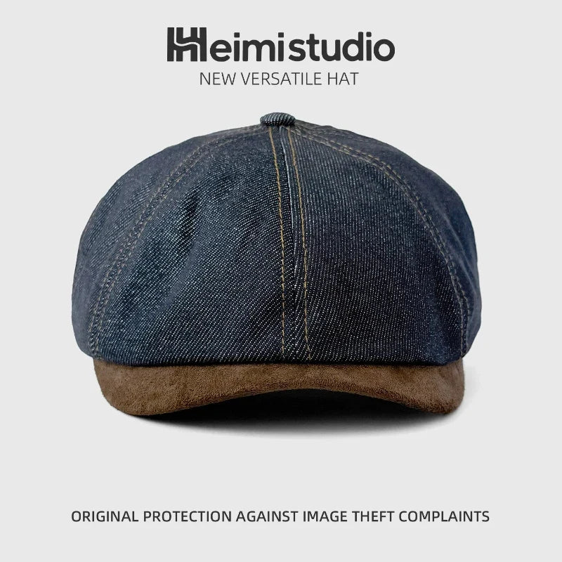Washed Distressed Denim Patchwork Beret Painter Hat Painter Beret Hat Qme