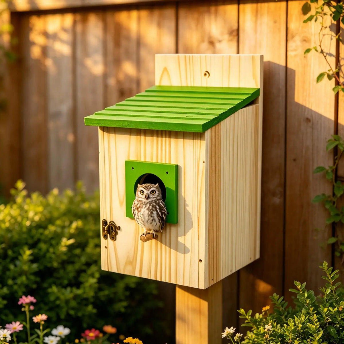 Large Wooden Owl House – Ventilated Weather-Resistant Nesting Box Outdoor Owl Nesting Box Qme