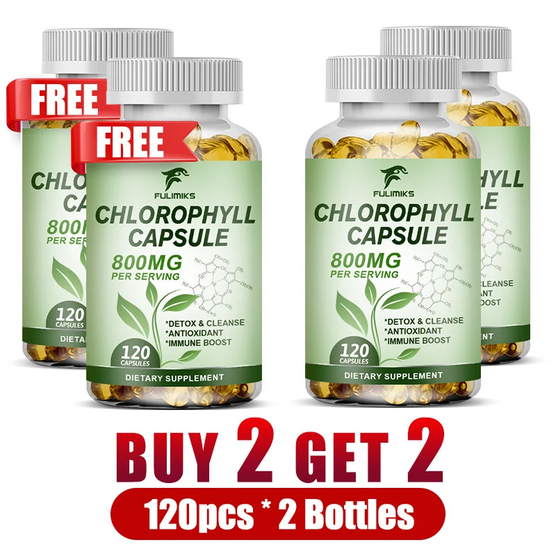 Pure Chlorophyll Capsules – Energy, Skin & Liver Support Herbal Supplement Qst 4 Bottles-120pcs