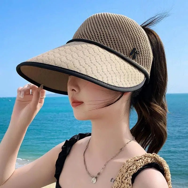 Women's Wide Brim Straw Sun Visor Hat | UV Beach Travel Cap Straw Sun Visor Hat Qst Khaki