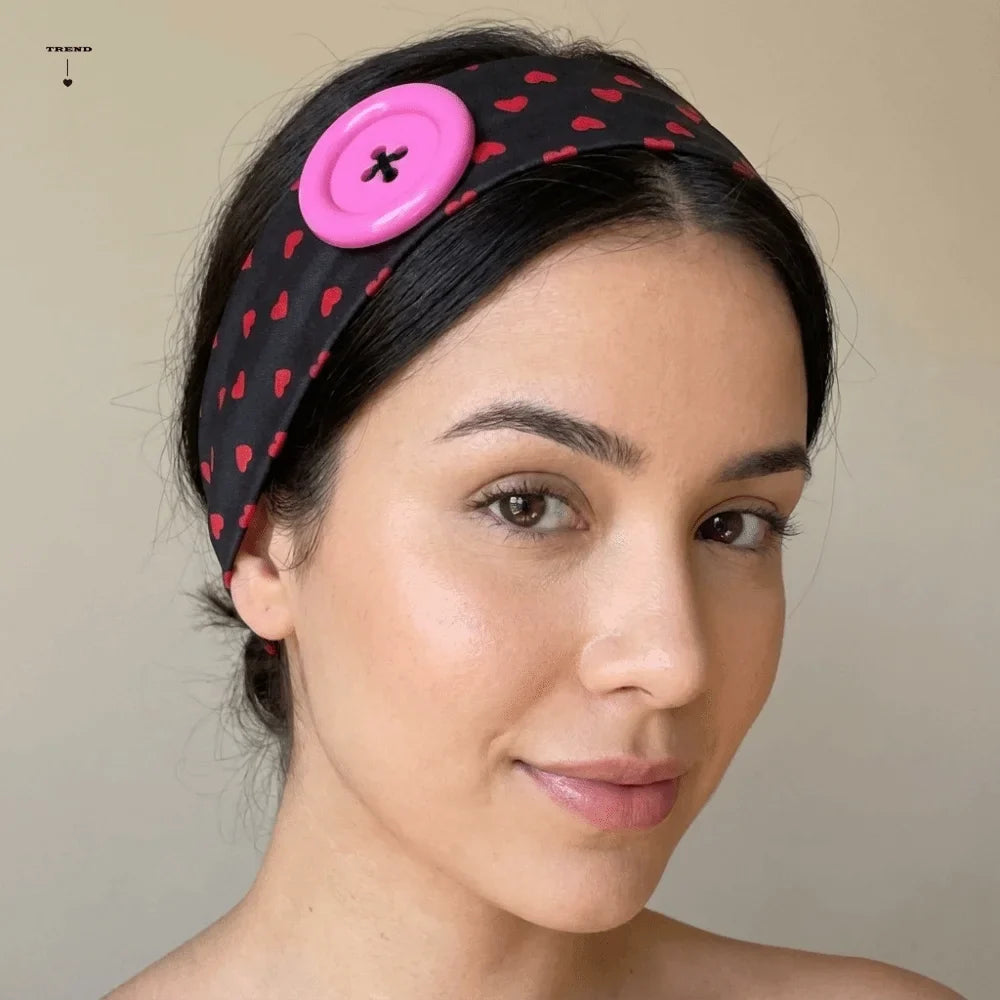 Love Heart Polka Dot Button Headband – Elastic Yoga Hair Band Elastic Hair Headband Qme