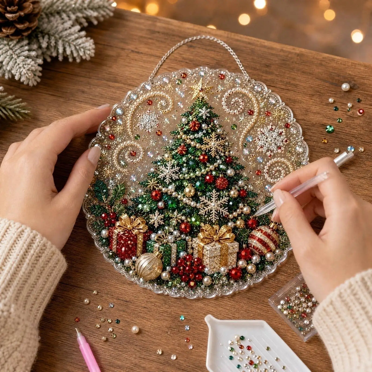 Christmas Pearl & Diamond DIY Hanging Decoration Kit | Acrylic DIY Craft Kit Qme