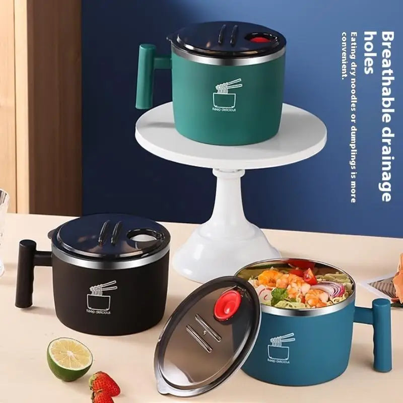 Large Stainless Steel Soup Bowl with Phone Stand – 1000ml Insulated Soup Bowl Qme