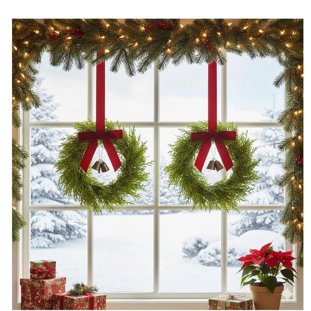 Rustic Farmhouse Christmas Wreaths Set of 4 | 15x12 Inch Christmas Wreath Set Qme
