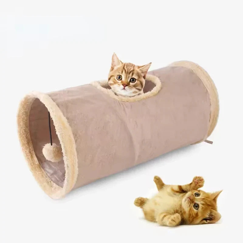 Foldable Cat Tunnel Toy – Soft Suede Plush Play Channel Cat Tunnel Toy Qme