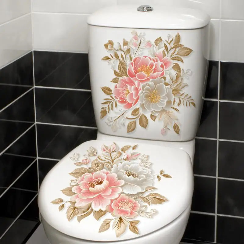 Patterned Bathroom Toilet Stickers – Self-Adhesive PVC Decor Bathroom Wall Sticker Qme