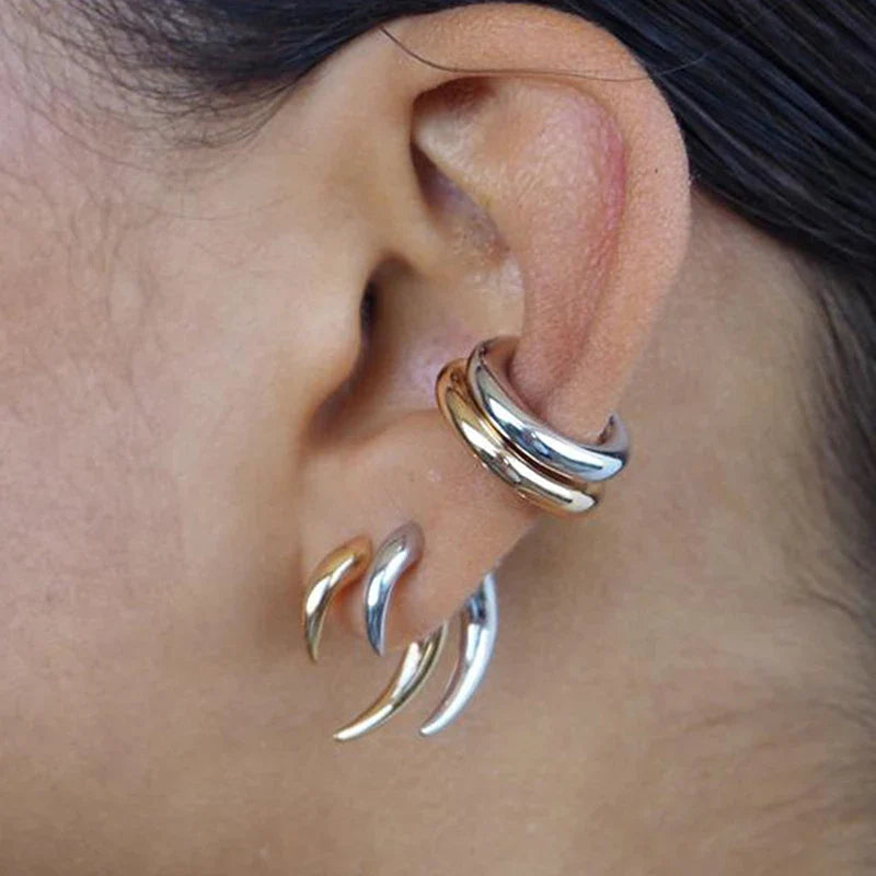 Boho Horn Stud Earrings | Gold & Silver Moon Punk Jewelry Stud Earrings Qme