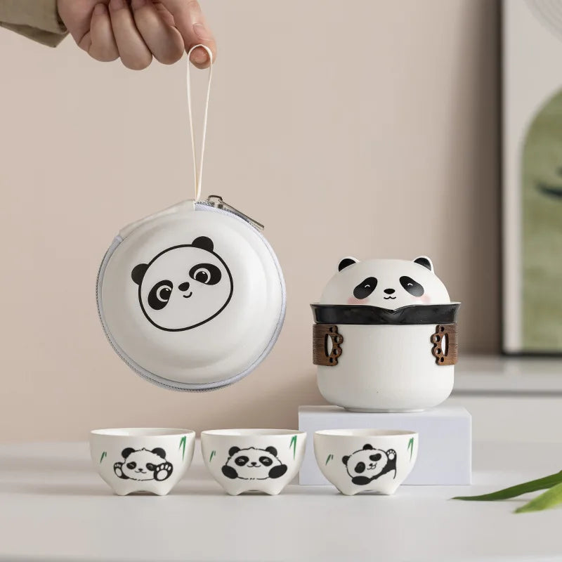Panda Ceramic Camping Travel Tea Set | Portable Outdoor Camping Tea Set Qme