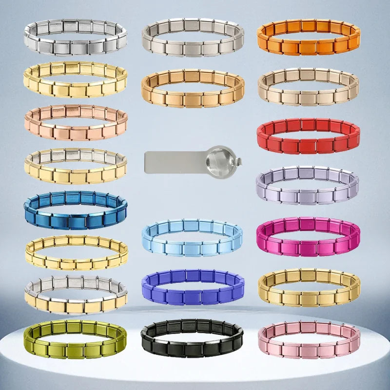 Italian Charm Link Stainless Steel Bracelet – DIY Silver Blue Charm Link Bracelet Qme