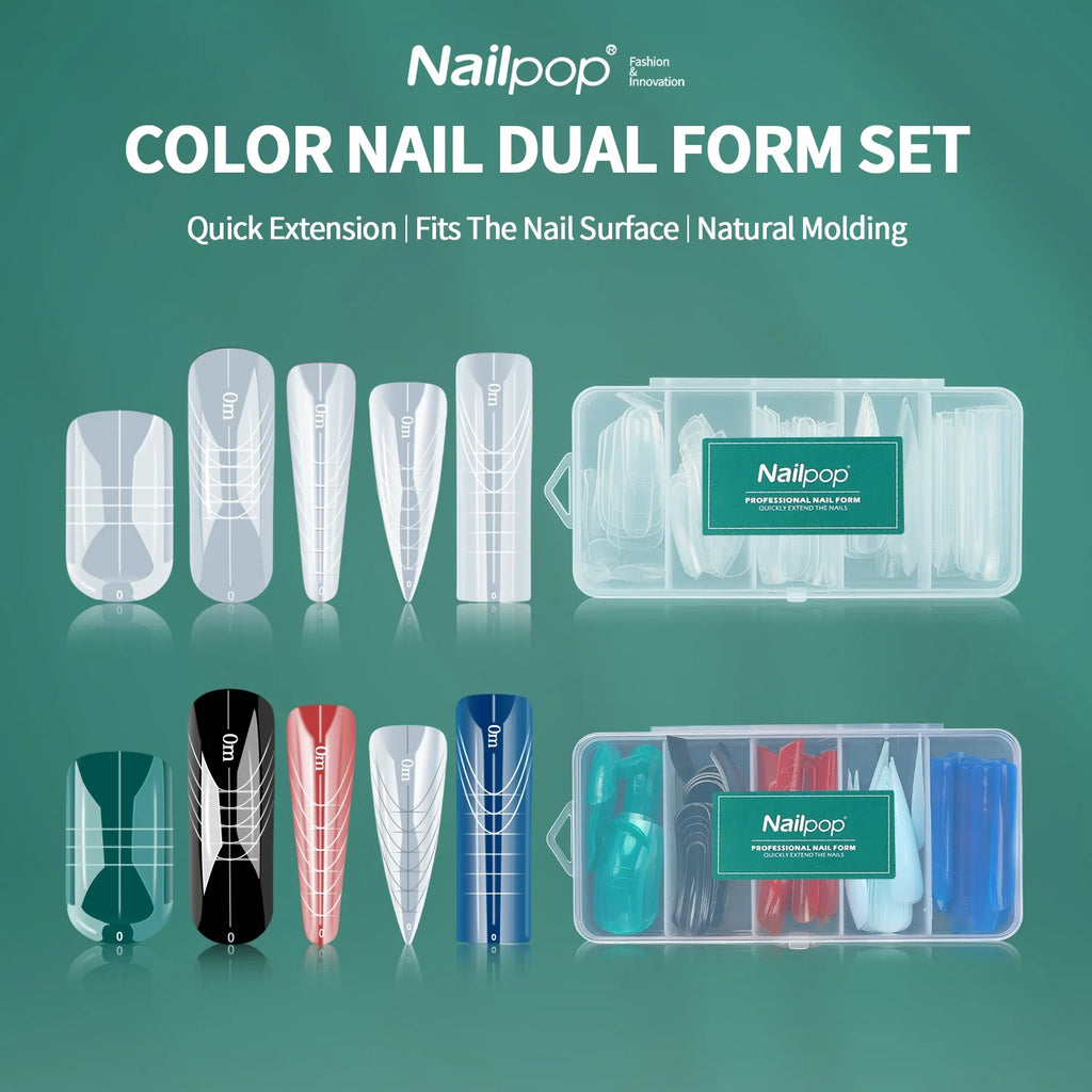 Nailpop Clear Nail Dual Forms 75pcs – 15 Sizes, Full Coverage Nail Extension Forms Qme
