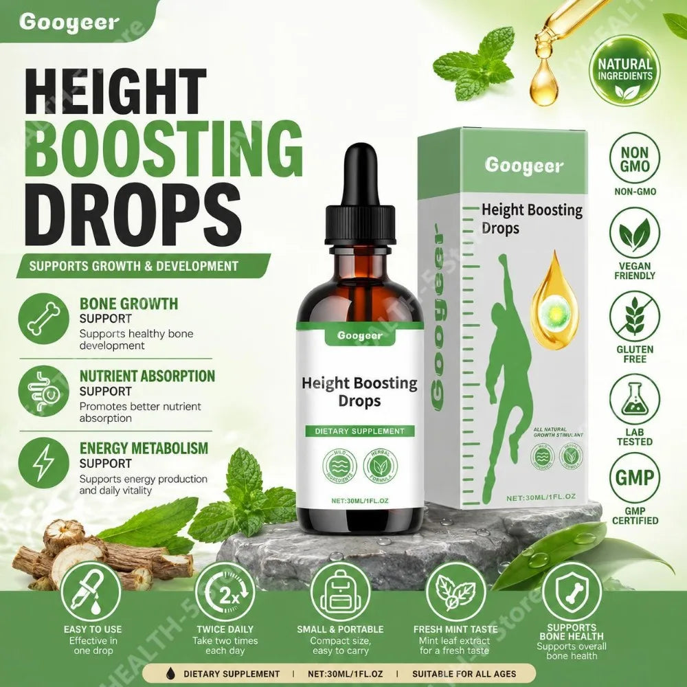 Googeer Height Drops – Vitamin B1, Gluconolactone & Mint 30ml Liquid Vitamin Drops Qst
