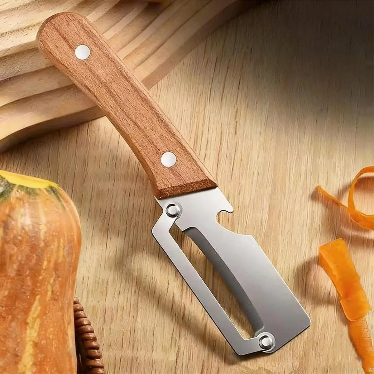 Vegetable & Fruit Peeler Wooden Handle + Bottle Opener | Qme Vegetable Peeler Qme