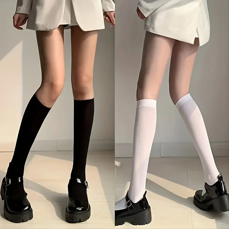 Women's JK Calf Knee Socks – Non-Slip Slimming Black & White Calf Knee Socks Qme