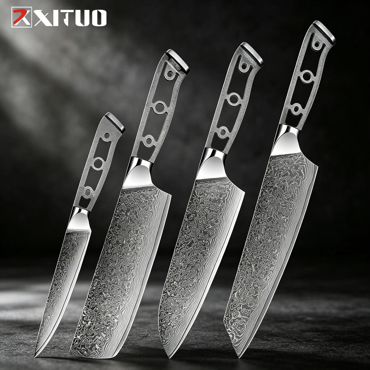 XITUO Damascus Steel Chef Knife Set 1-6 PCS – DIY Blank Blade Damascus Chef Knife Set Qst 4PCS Knife
