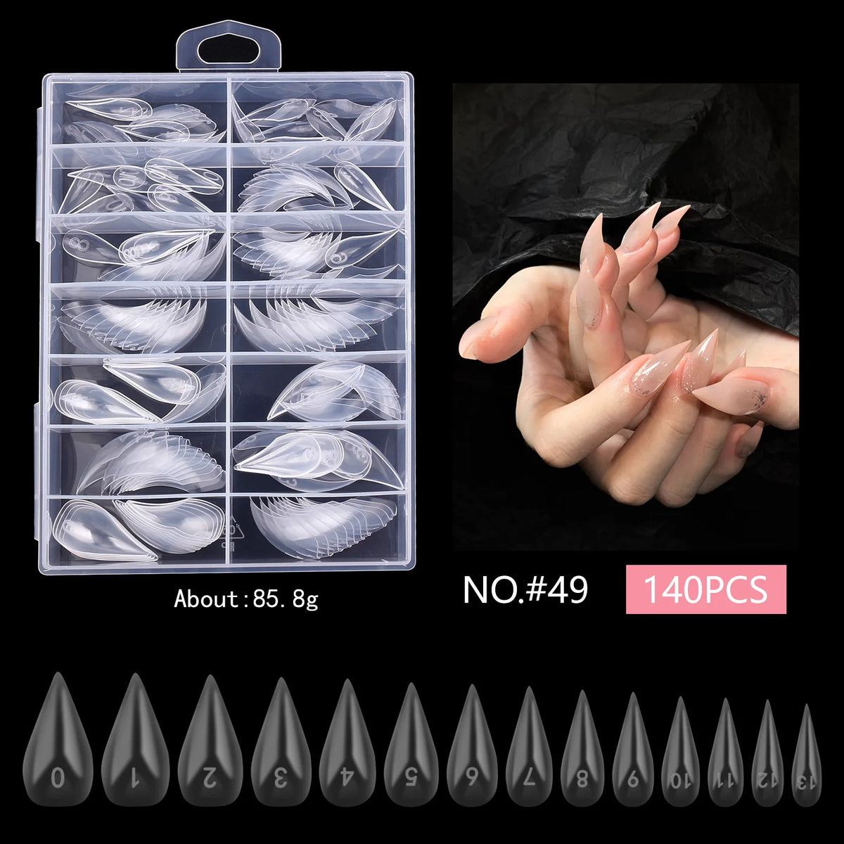 Clear Curved Stiletto False Nail Tips Eagle Claw 120/140 Pcs False Nail Tips Qst A49