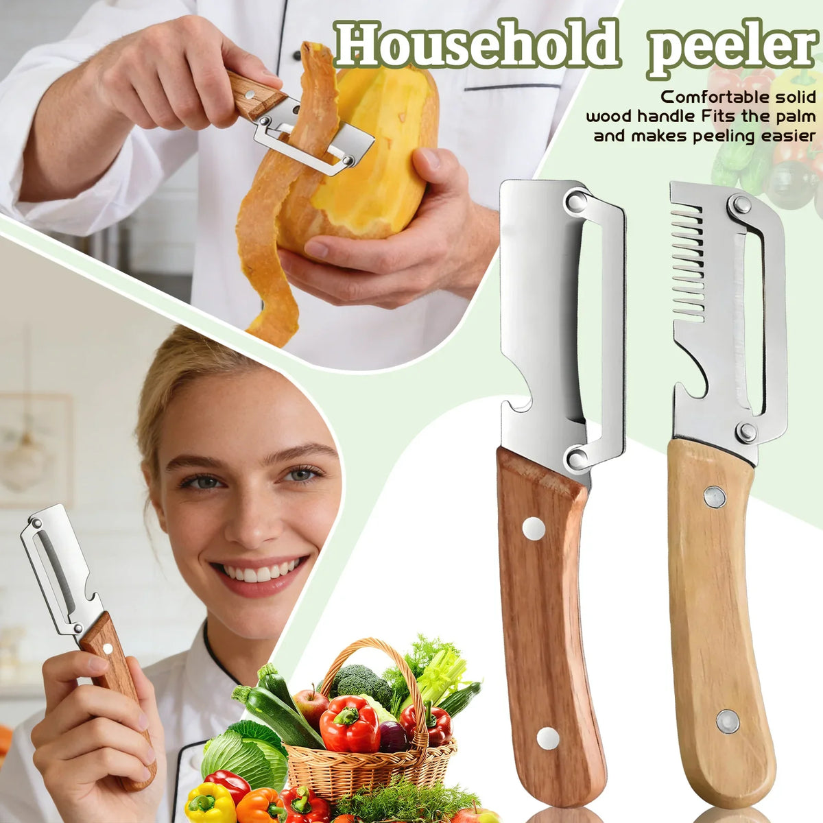 2pc Stainless Steel Vegetable Peeler & Sugarcane Knife Set Vegetable Peeler Set Qme