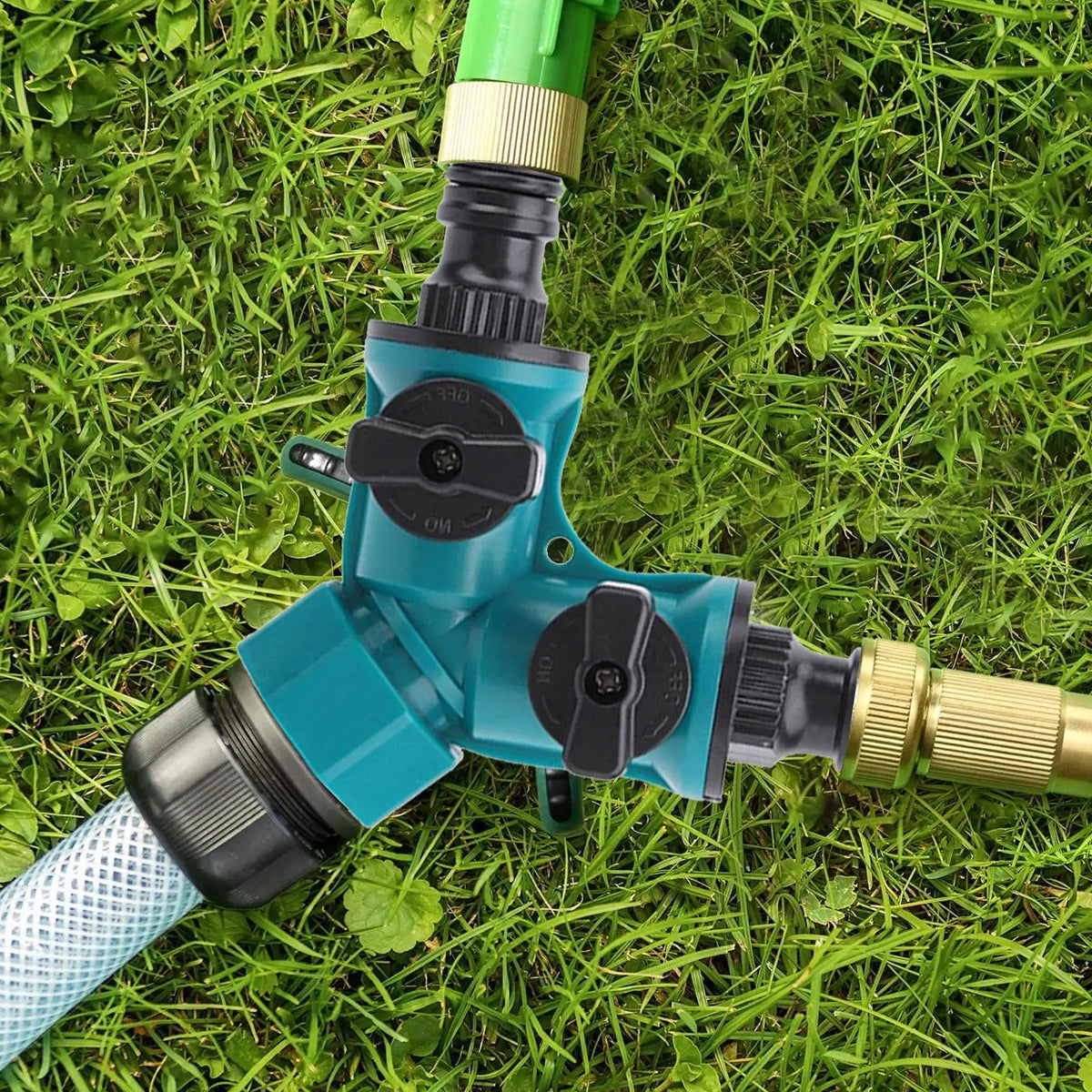2-Way Garden Hose Splitter with Quick-Connect Fittings Garden Hose Splitter Qme