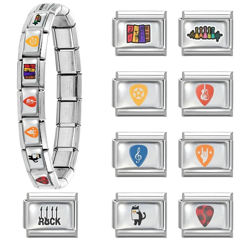 Women's Musical Note Guitar Accordion Charm – Stainless Steel Bracelet Charm Qme