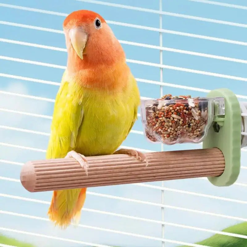 Bird Foraging Station Perch Pole with Feeding Bowl & Claw Grinder Bird Perch Station Qme