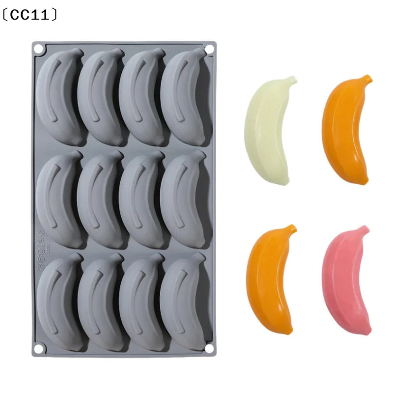 12-Cell Banana Silicone Cake Mold – Food Grade Bakeware Silicone Baking Mold Qme