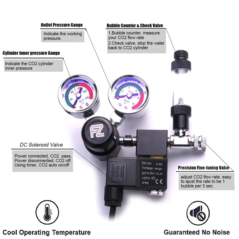 Fzone Single Stage Big Gauge CO2 Regulator for Aquariums CO2 Aquarium Regulator Qme