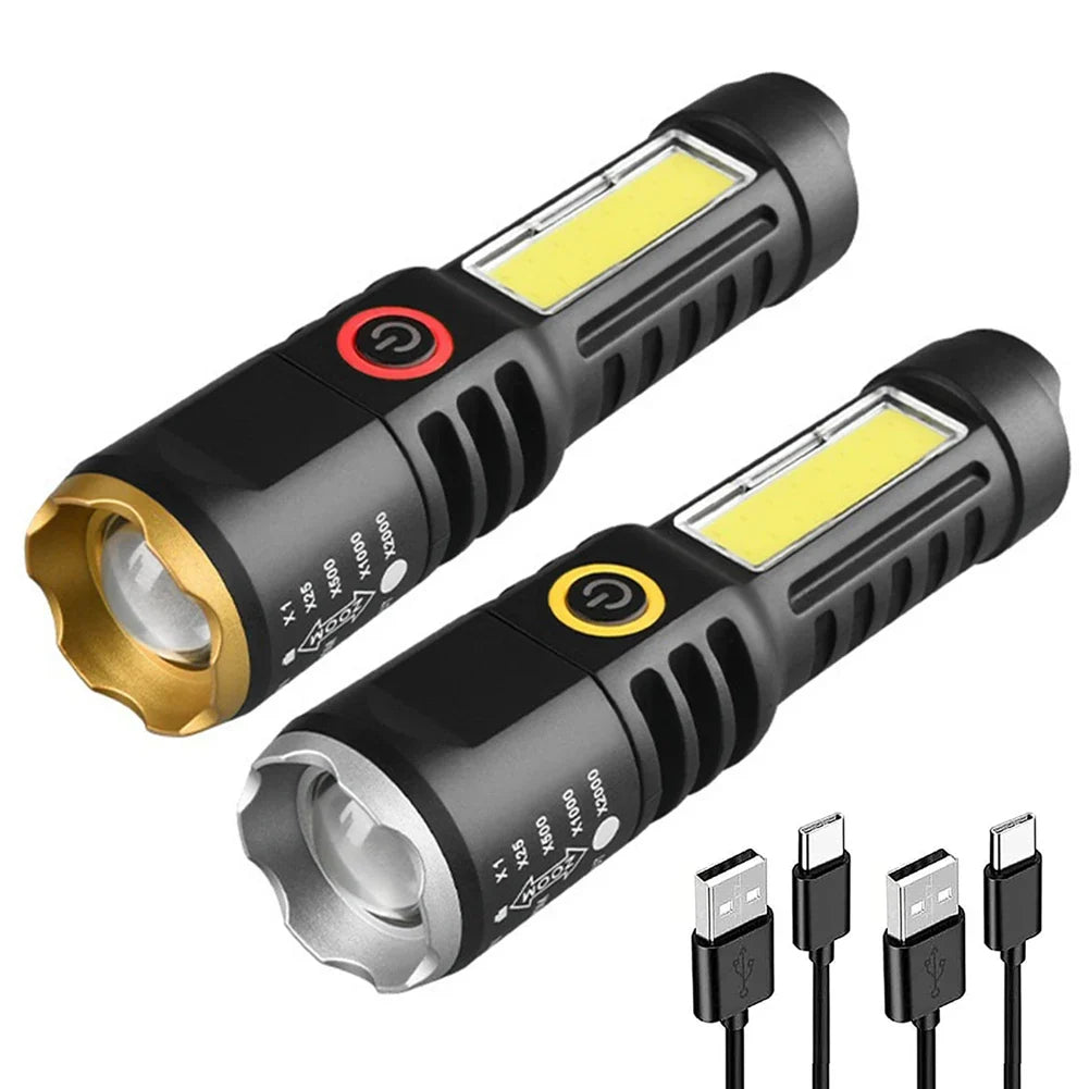 Waterproof Telescopic Zoom XPE COB LED Torch – 4 Modes LED Flashlight Torch Qme