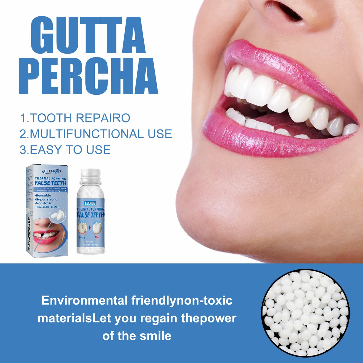 EELHOE Temporary Tooth Repair Kit – Gap & Chip Filler 30ml Tooth Repair Kit Qst