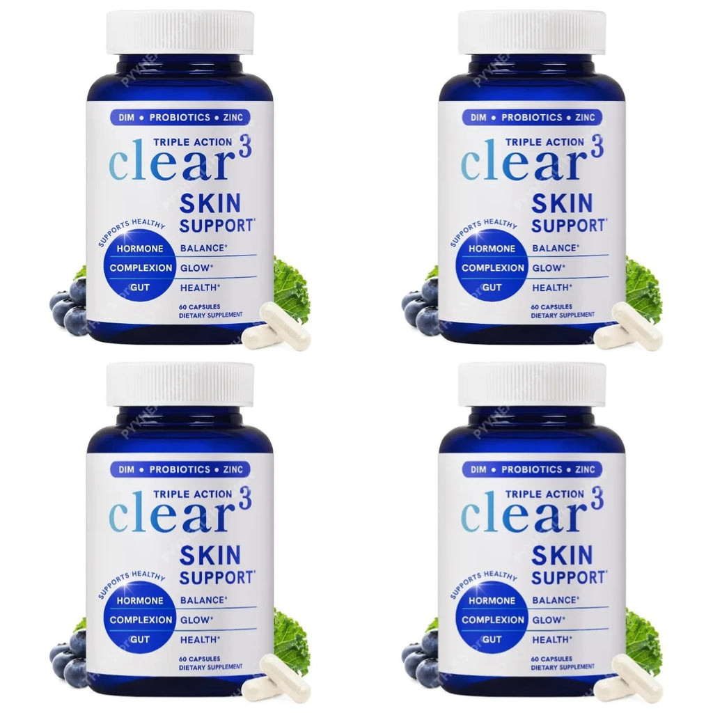 Clear³ Skin Supplement with DIM, Probiotics & Zinc – 60 Capsules Skin Support Supplement Qst 240 Count(Pack of 4)