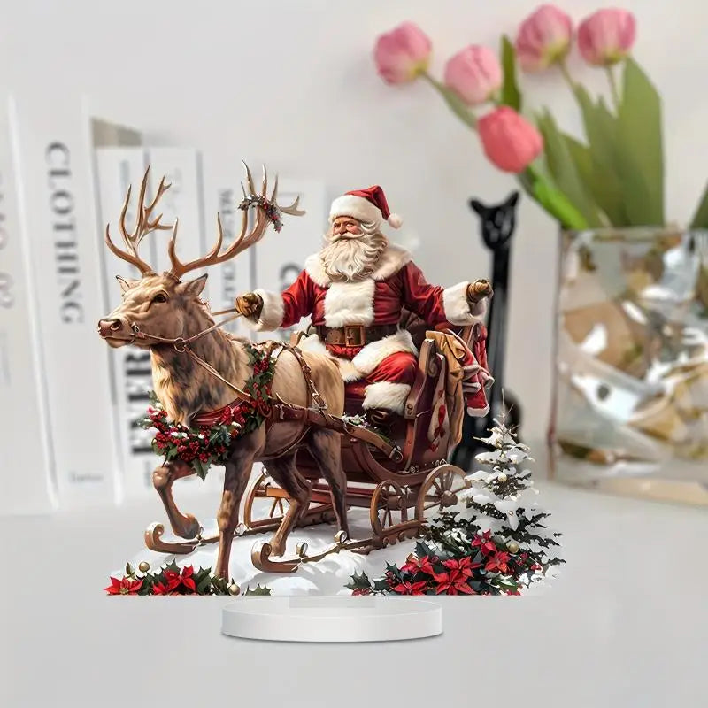 2D Acrylic Santa Reindeer Sled Tabletop Christmas Decoration Christmas Tabletop Decor Qst