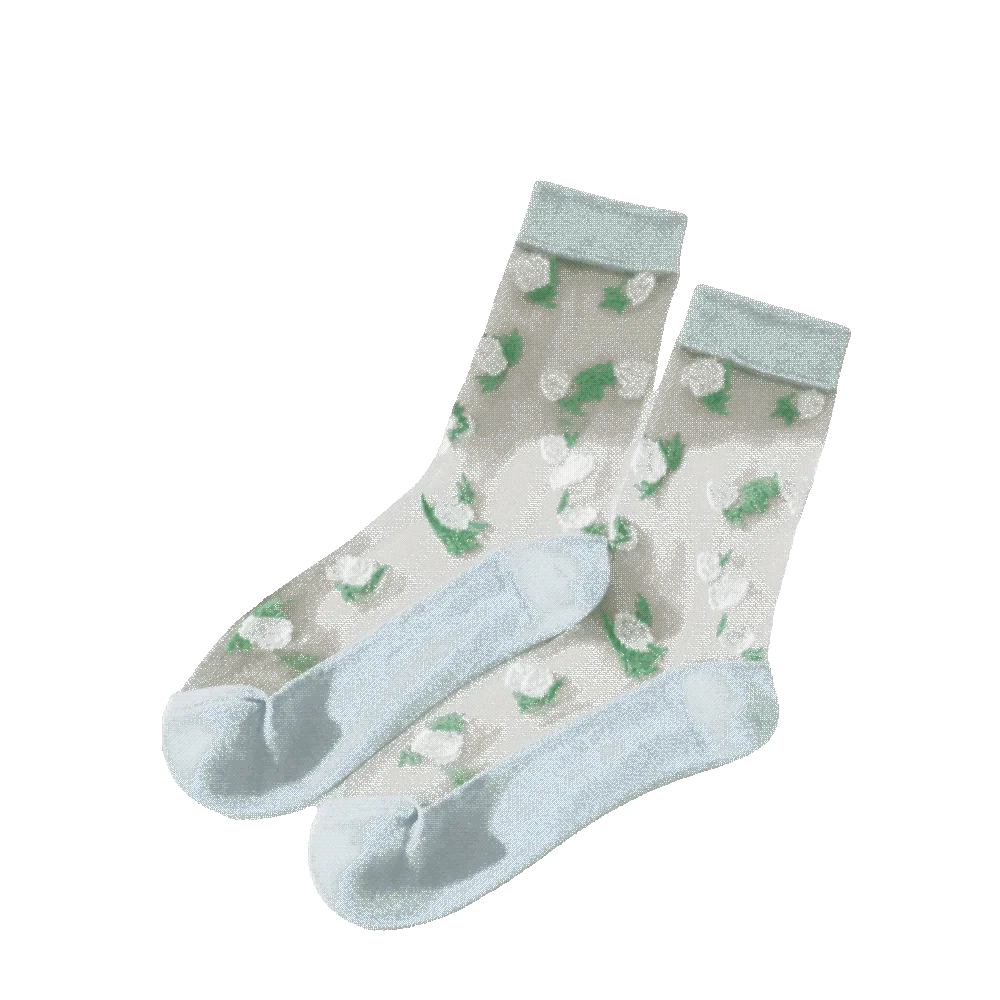 Floral Embroidery Tulle Socks – Sheer Crystal Silk Mesh Embroidery Tulle Socks Qme