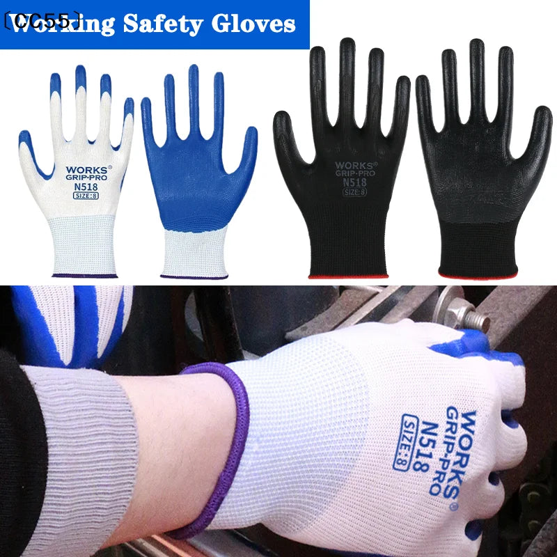 12-Pair Nitrile Work Gloves – Wear-Resistant Safety Gloves Safety Work Gloves Qst