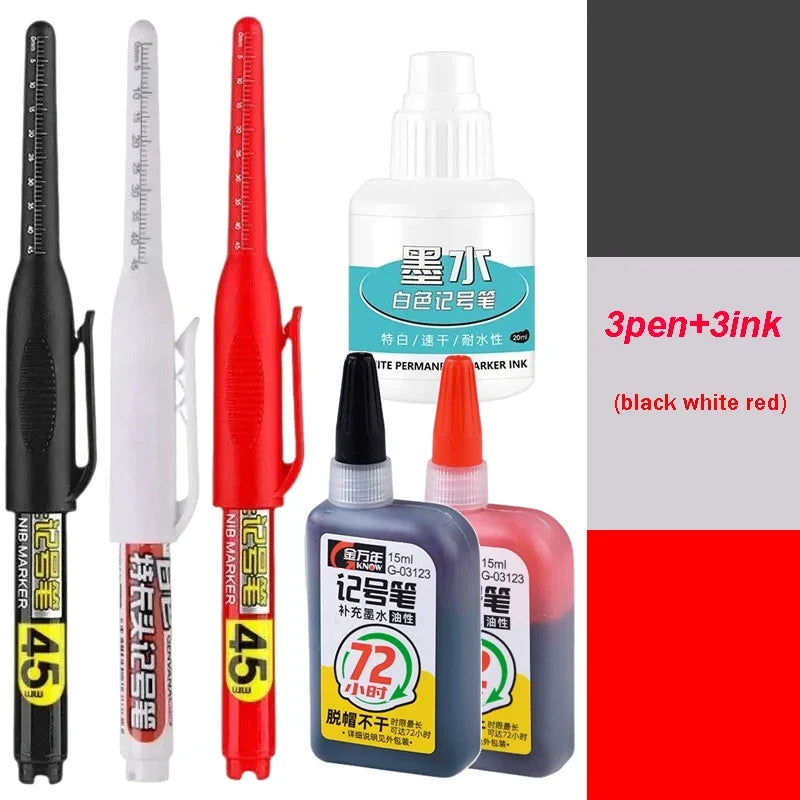 Waterproof Deep Hole Marker Pen – Tile & Carpentry | Qme Deep Hole Marker Pen Qme 3 pens 3 inks mix-A