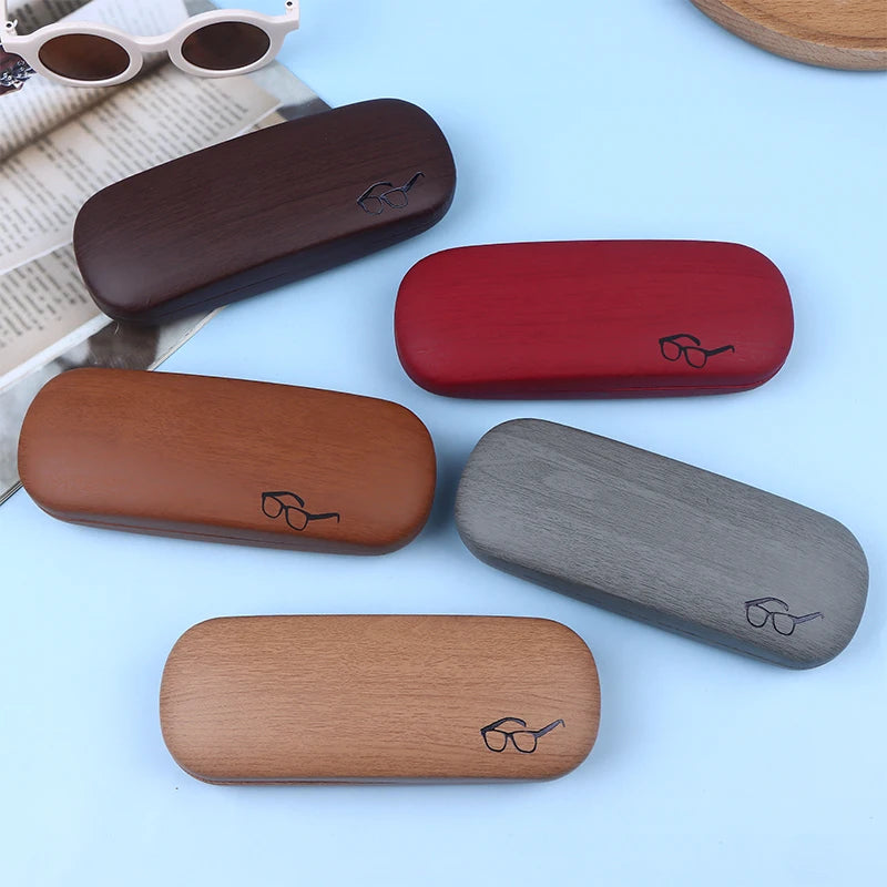 PU Leather Wood Grain Hard Eyeglass Case – Unisex Glasses Box Eyeglass Case Qst