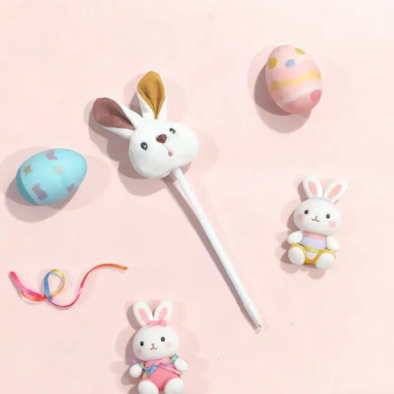 Kawaii Rabbit Plush Ballpoint Pen | Cute Easter Bunny Writing Pen Novelty Ballpoint Pen Qme White