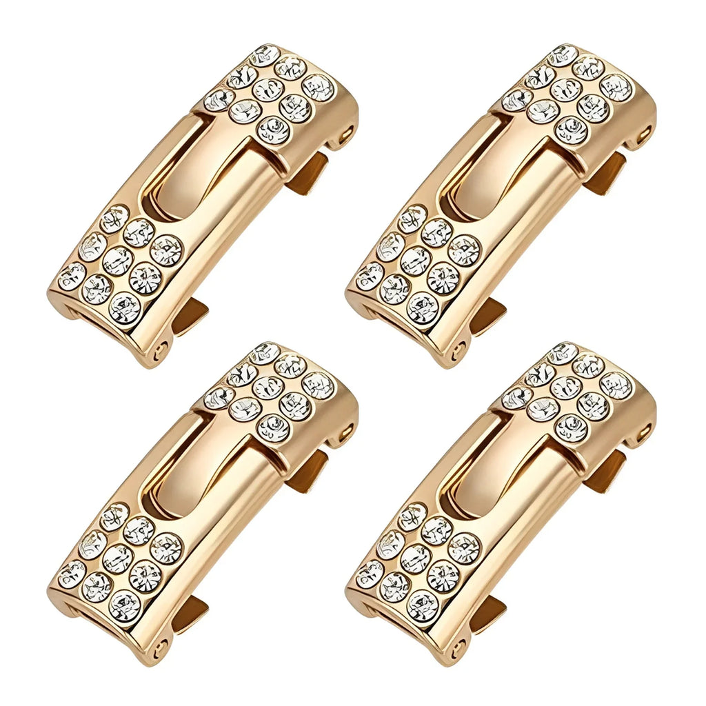 Diamond Bling No-Tie Shoelace Buckle Locks – Gold Metal Shoelace Buckle Locks Qme Golden-2pairs